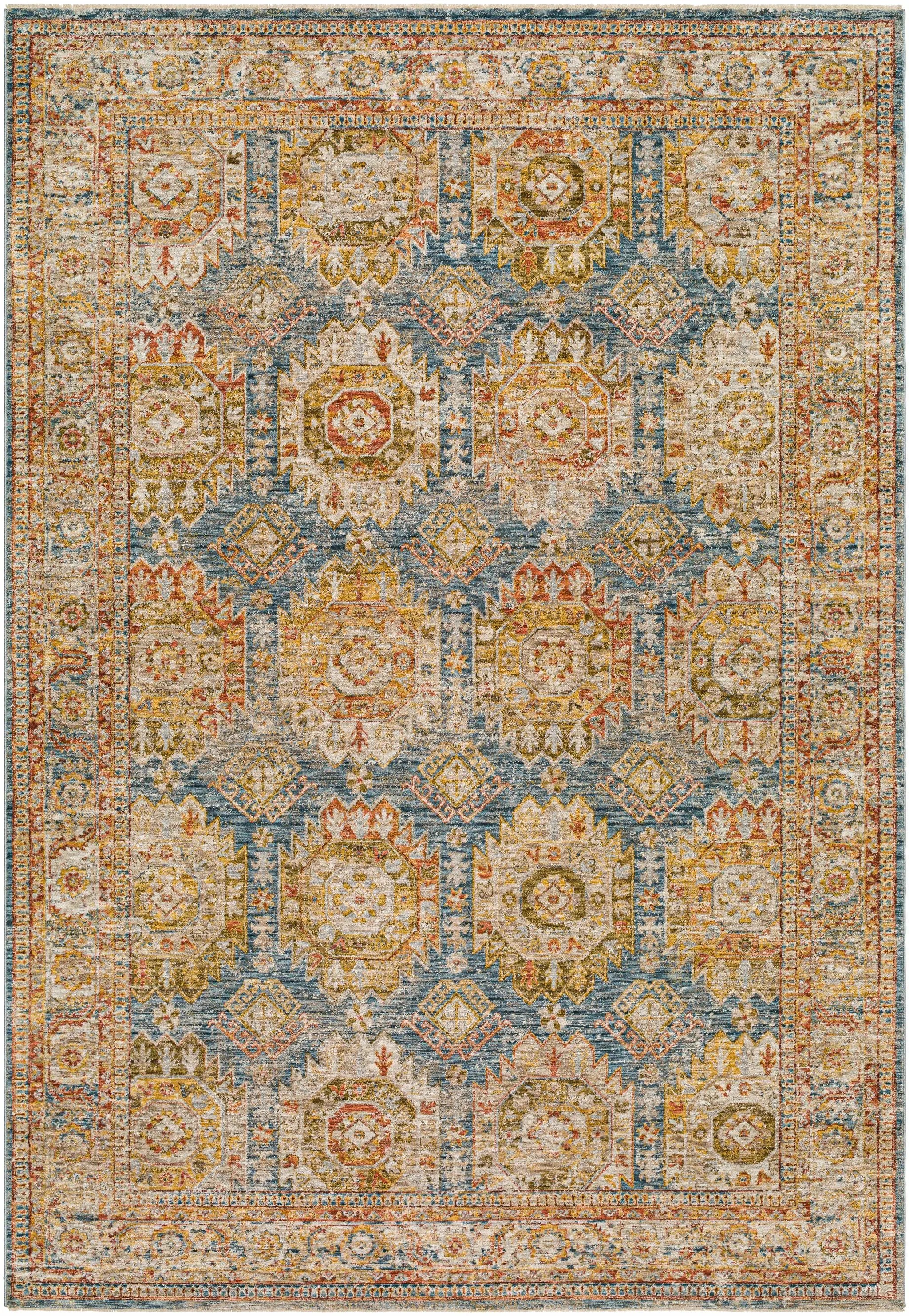 Crescentia Blue & Beige Textured Rug with Fringes by Boutique Rugs