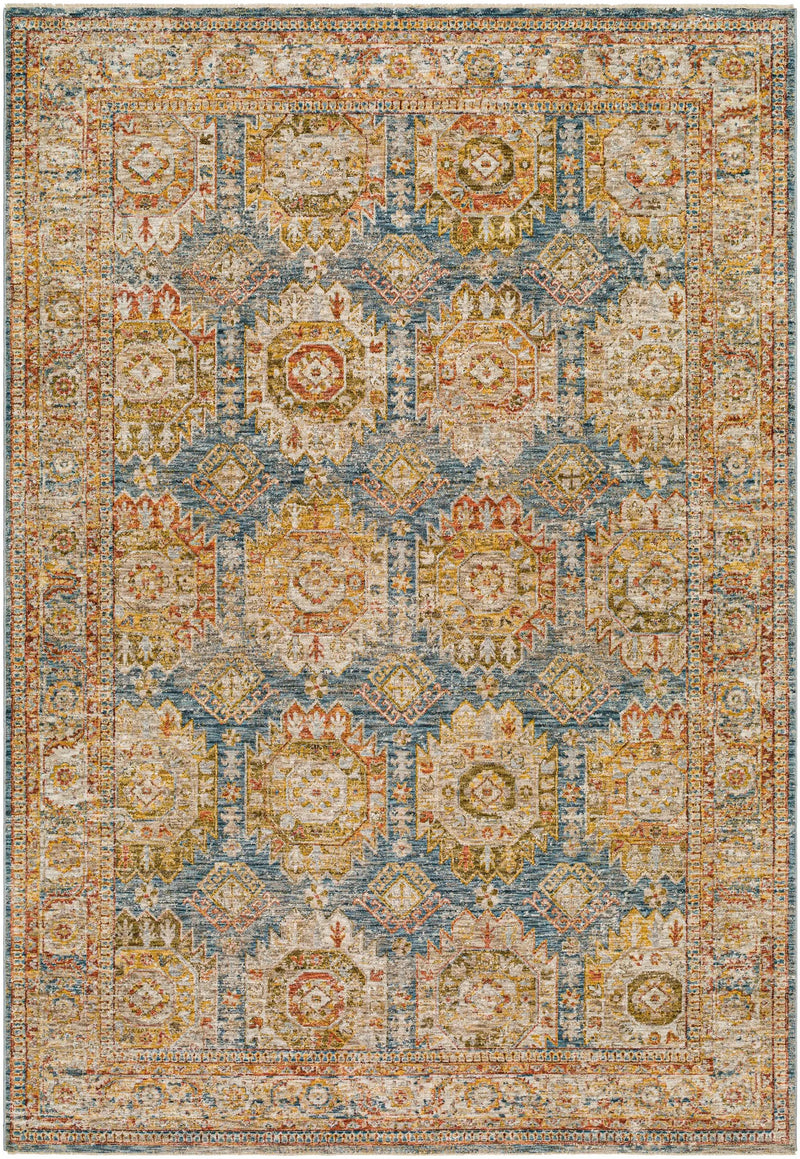 Crescentia Blue & Beige Textured Rug with Fringes by Boutique Rugs