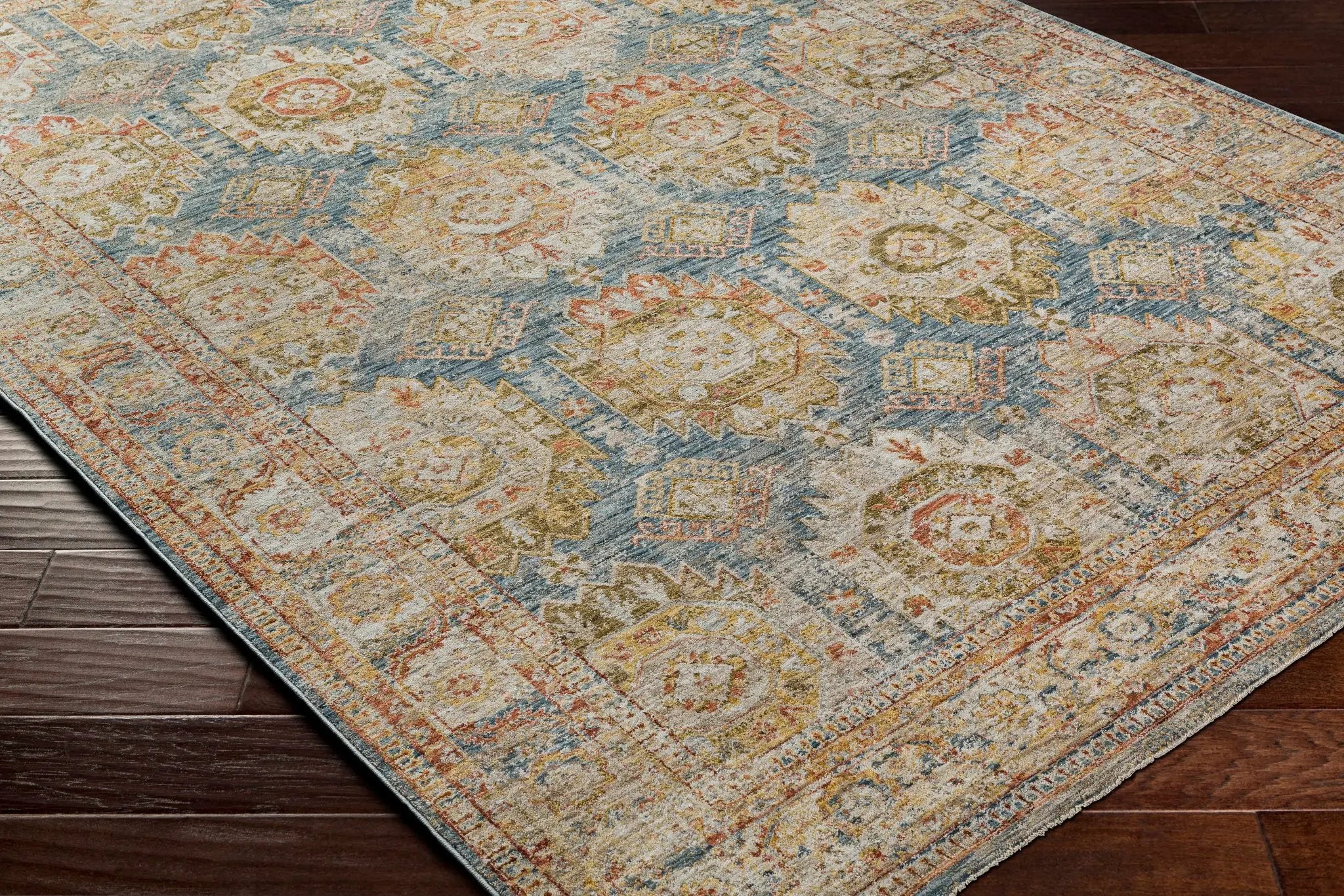 Crescentia Blue & Beige Textured Rug with Fringes by Boutique Rugs