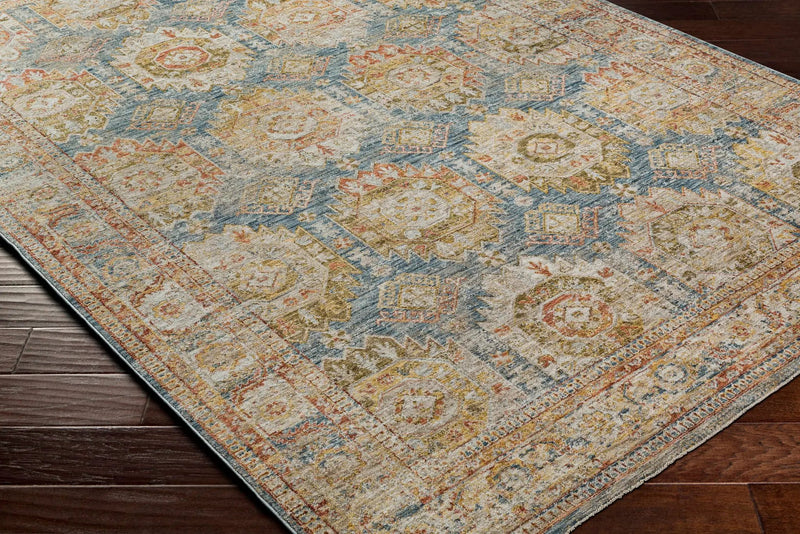 Crescentia Blue & Beige Textured Rug with Fringes by Boutique Rugs