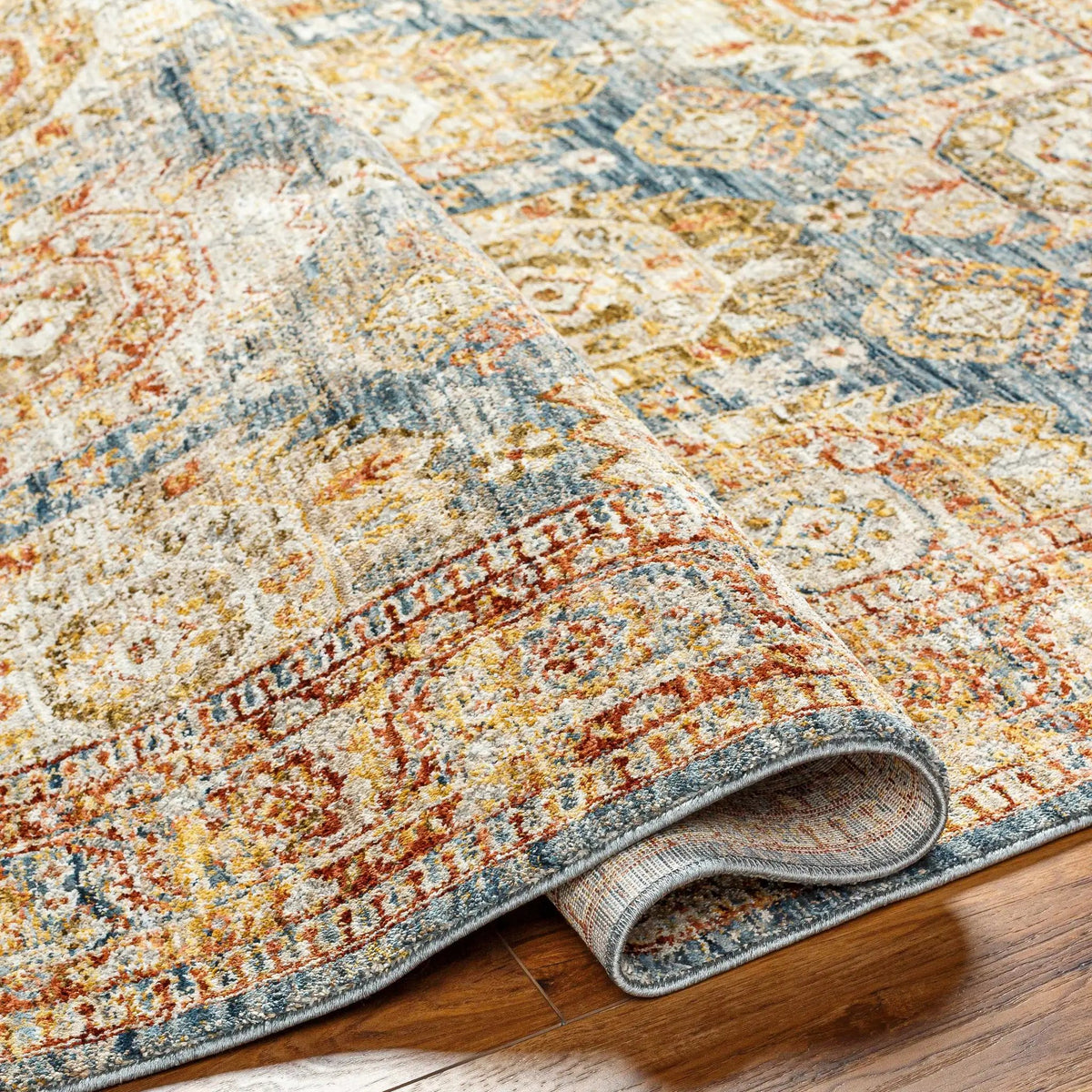 Crescentia Blue & Beige Textured Rug with Fringes, photo 4 of 10