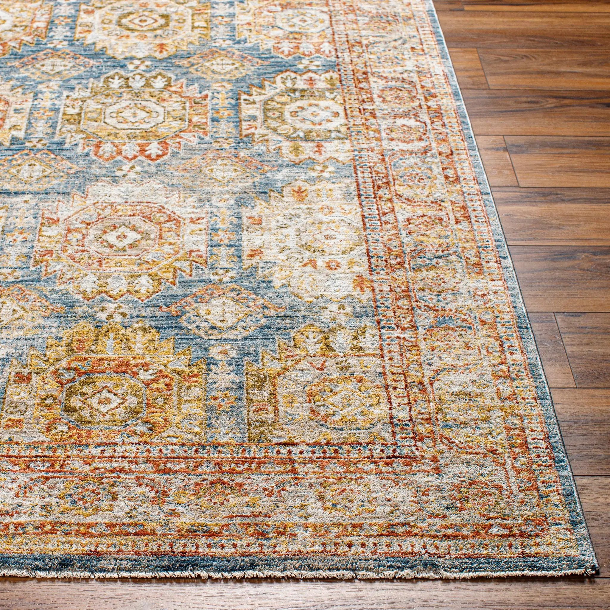 Crescentia Blue & Beige Textured Rug with Fringes by Boutique Rugs