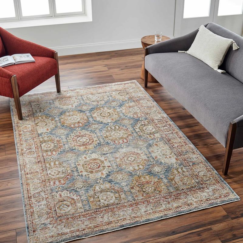 Crescentia Blue & Beige Textured Rug with Fringes by Boutique Rugs