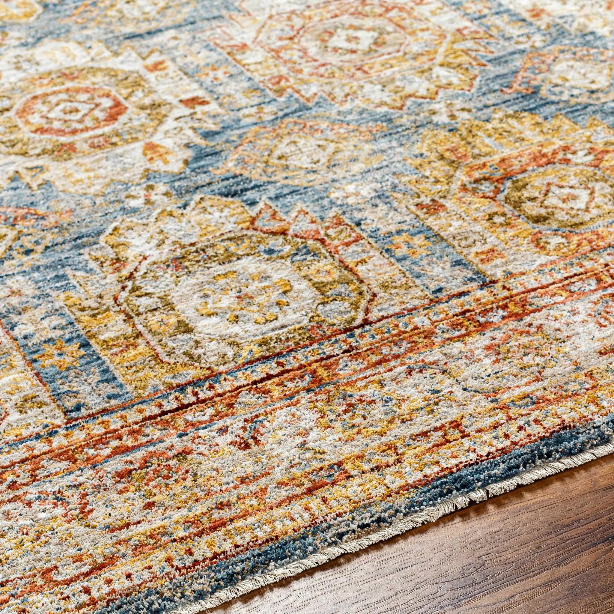 Crescentia Blue & Beige Textured Rug with Fringes by Boutique Rugs