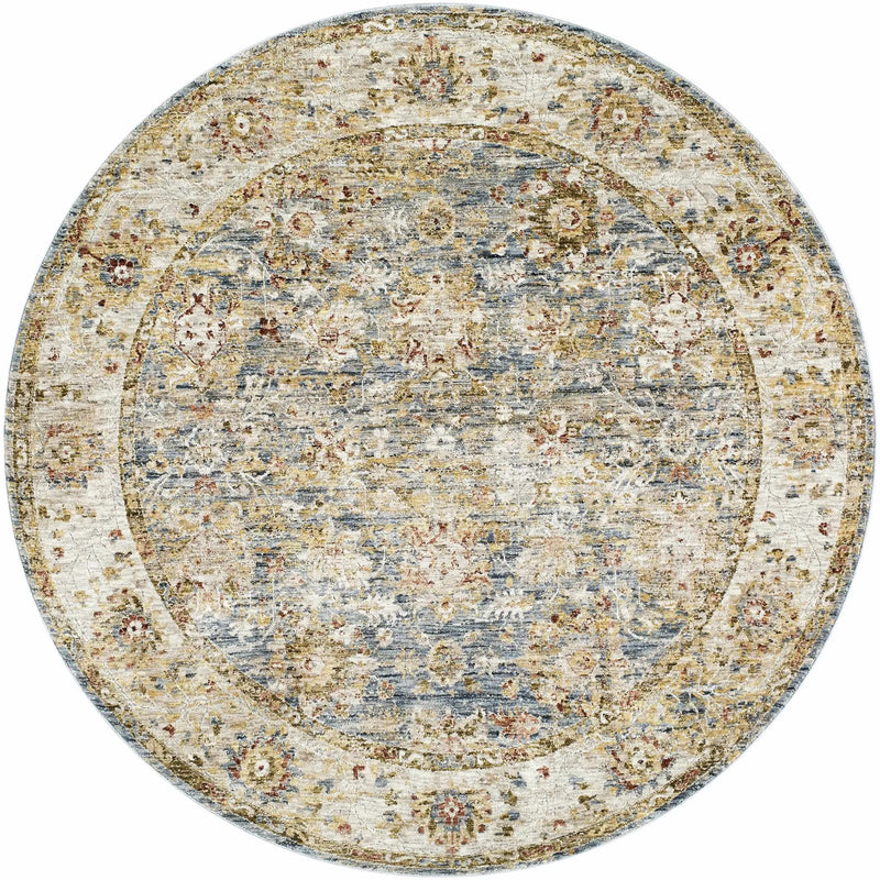 Duong Beige & Blue Textured Rug with Fringes by Boutique Rugs