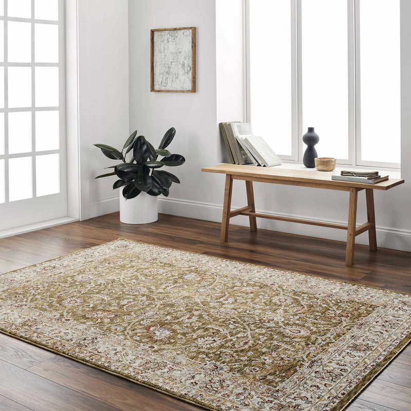 Dyan Green Textured Rug with Fringes by Boutique Rugs