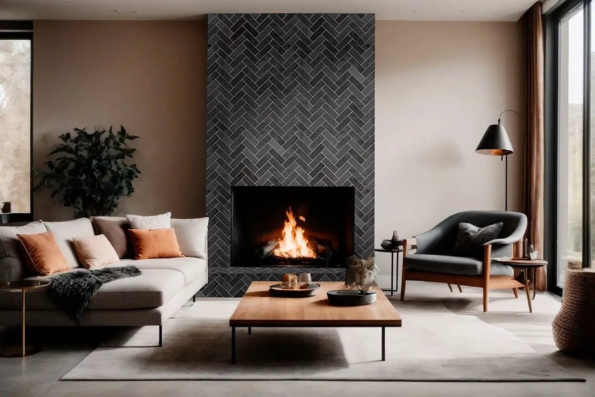 Montauk Black Gauged Slate Tiles 24x24 in a finished room