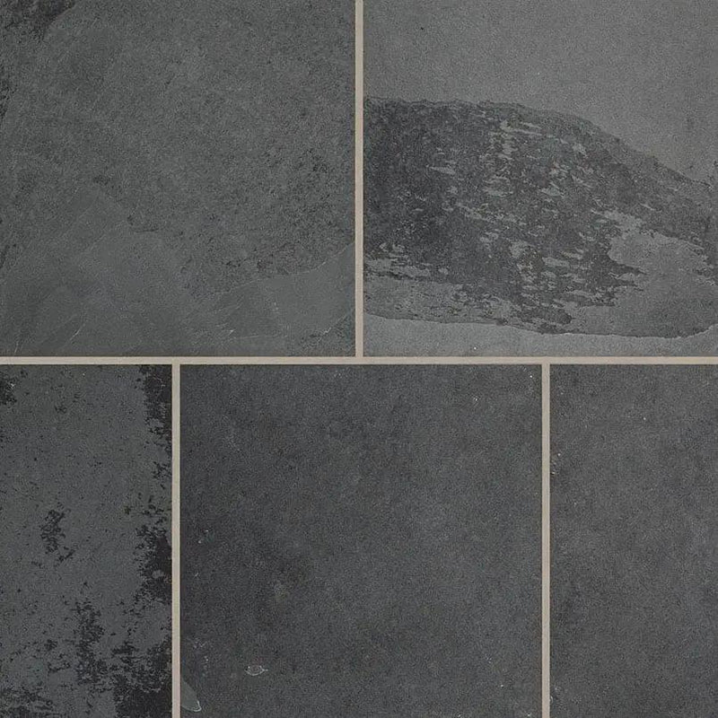 Montauk Black Gauged Slate Tiles 16x16 close up