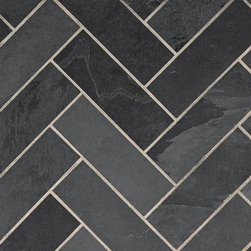 Montauk Black Gauged Slate Mosaics 4x12 close up