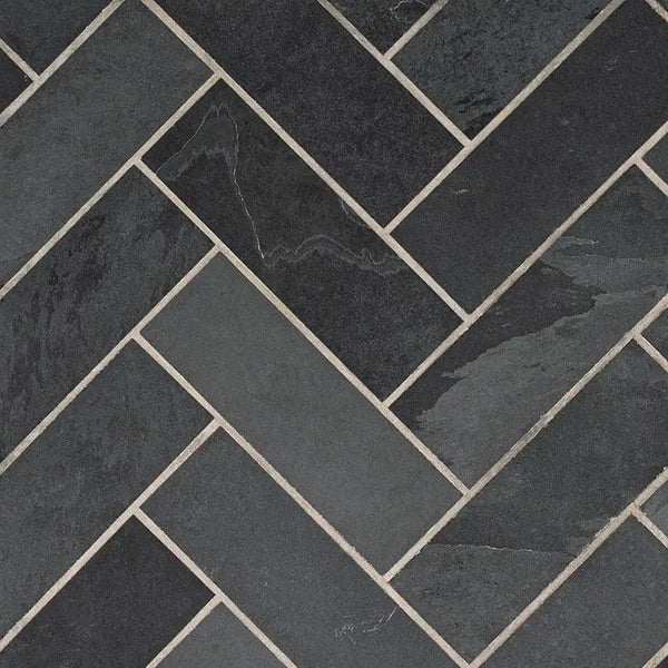 Montauk Black Gauged Slate Mosaics 4x12