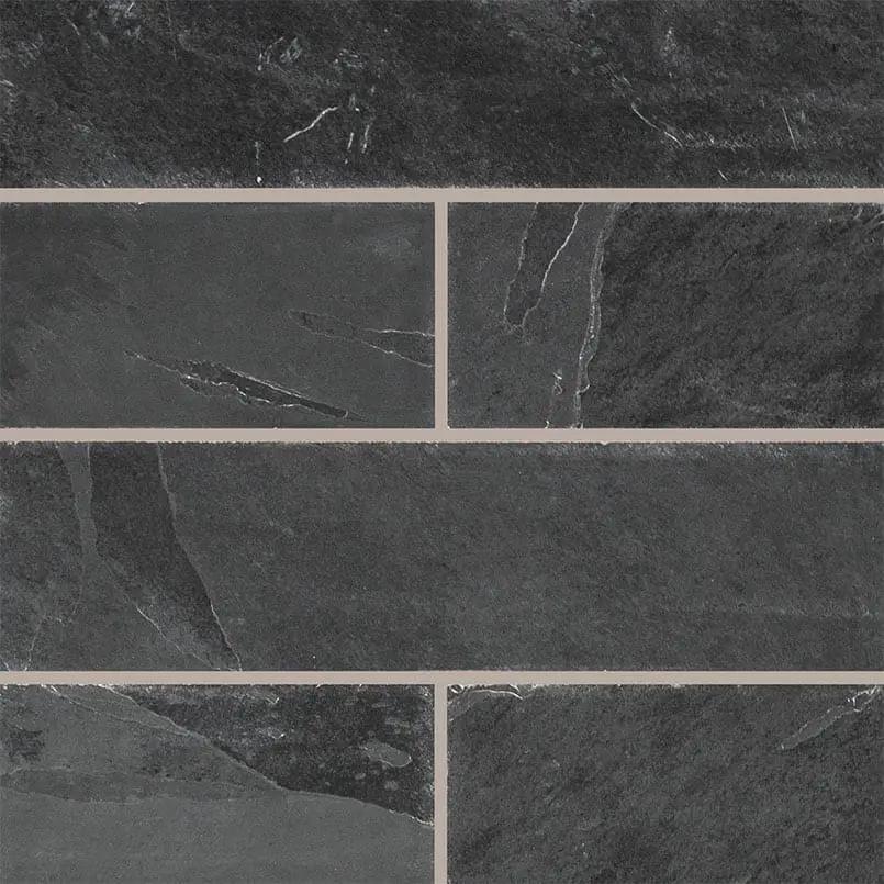 Montauk Black Gauged Slate Tiles 6x24 close up
