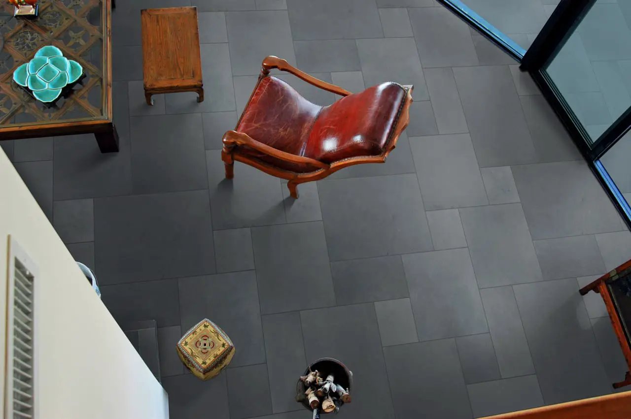 Montauk Blue Gauged Slate Tiles 24x24 in a finished room
