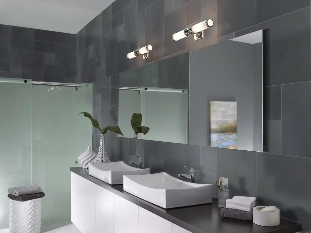Montauk Blue Gauged Slate Tiles 6x24 in a finished room