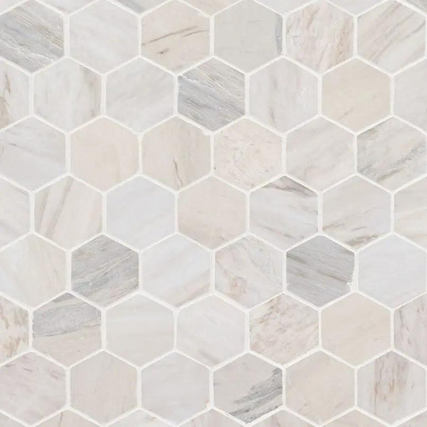 Angora Polished 2" Hexagon Mosaic Tile Marble