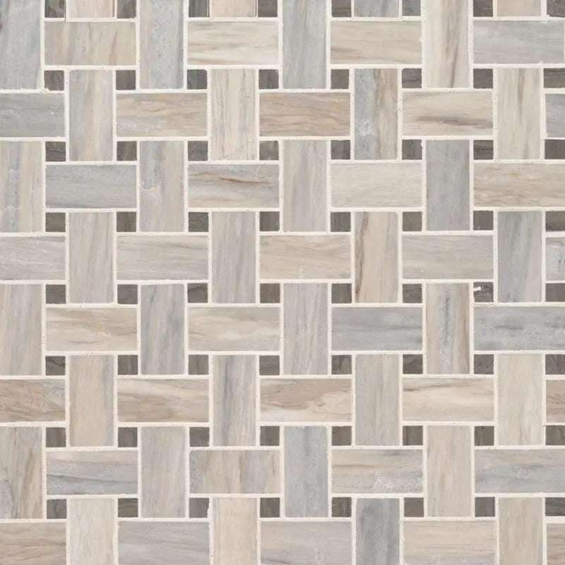 Angora Basketweave Polished Pattern Marble Mosaics close up
