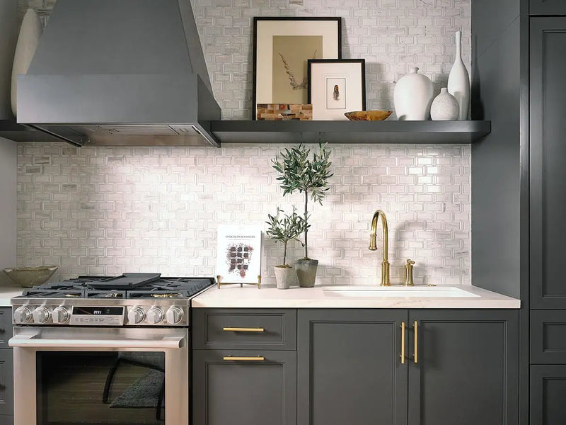 Angora Framework Subway Polished Marble Mosaics 2x4 by MSI Surfaces