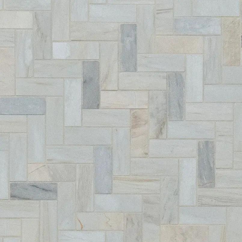 Angora Herringbone Polished Pattern Marble Mosaics angled view