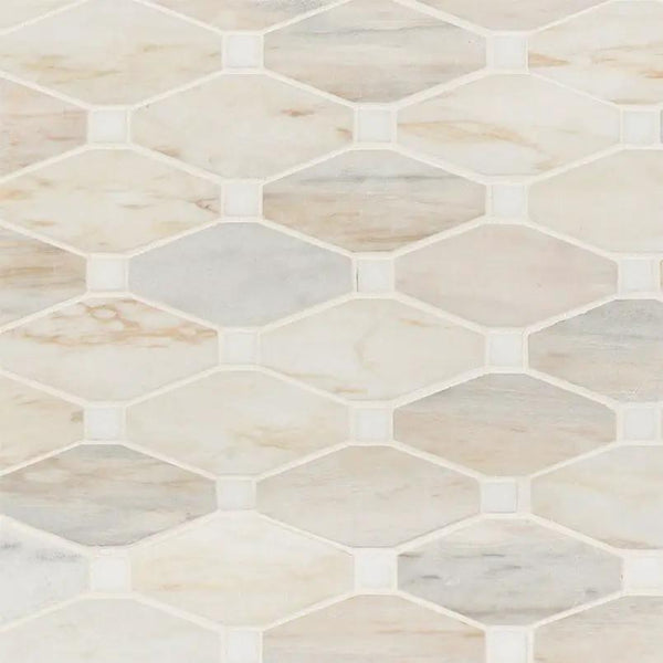 Angora Elongated Octagon Polished Pattern Marble Mosaics