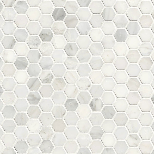 Arabescato Carrara Honed Hexagon Marble Mosaics