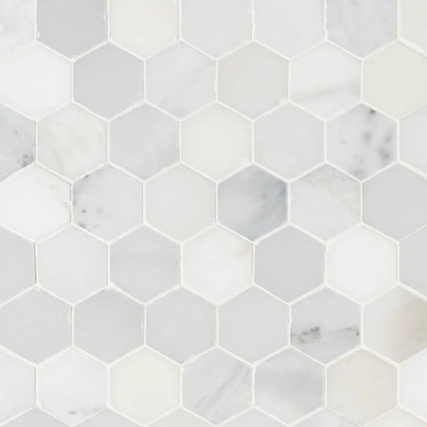 Arabescato Carrara 2" Hexagon Mosaic Tile Honed Marble
