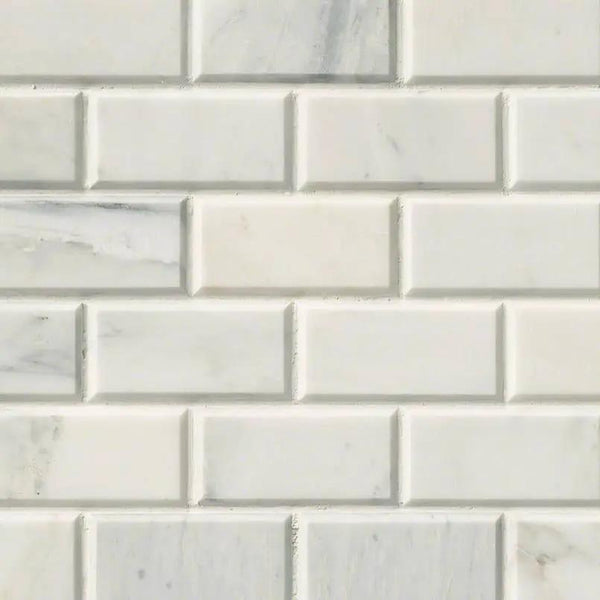 Arabescato Carrara Beveled Marble Mosaics 2x4