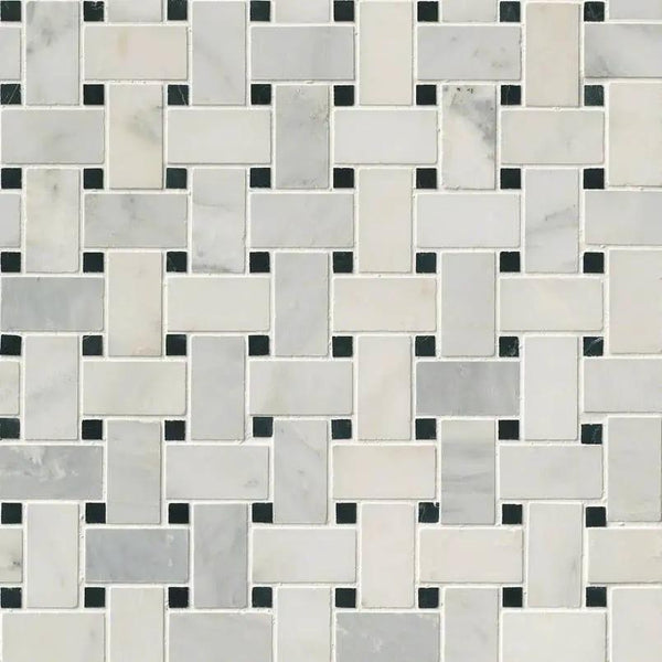 Arabescato Carrara Honed Basketweave Pattern Marble Mosaics