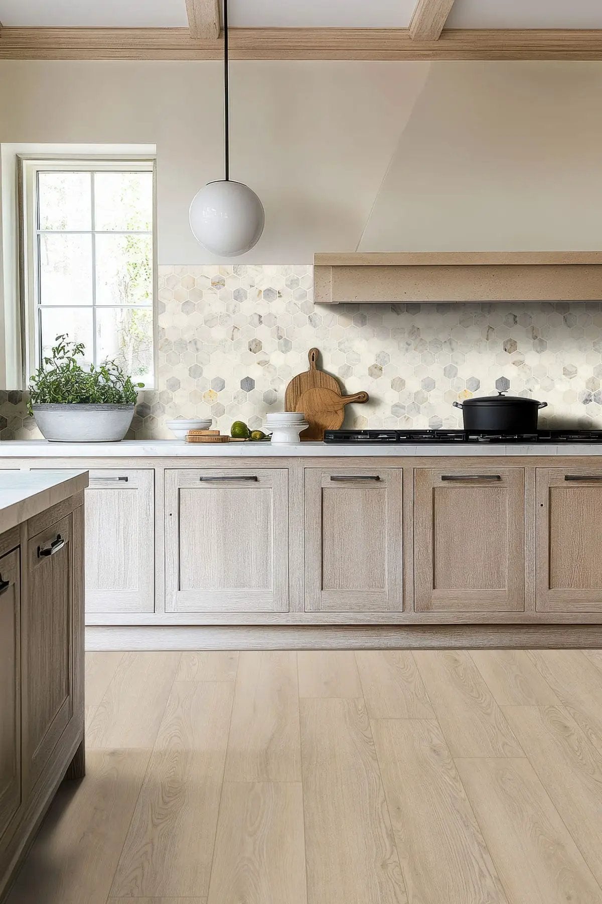 Arabescato Venato 2" Hexagon Honed Marble Mosaics in a finished room