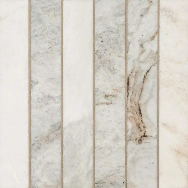 Arabescato Venato 2x12 Stack Hon Honed Marble Mosaics