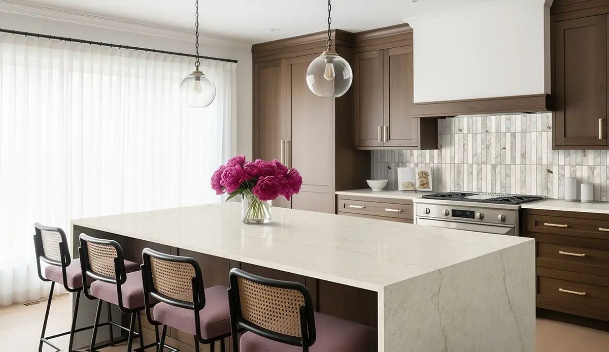 Arabescato Venato 2x12 Stack Hon Honed Marble Mosaics in a finished room