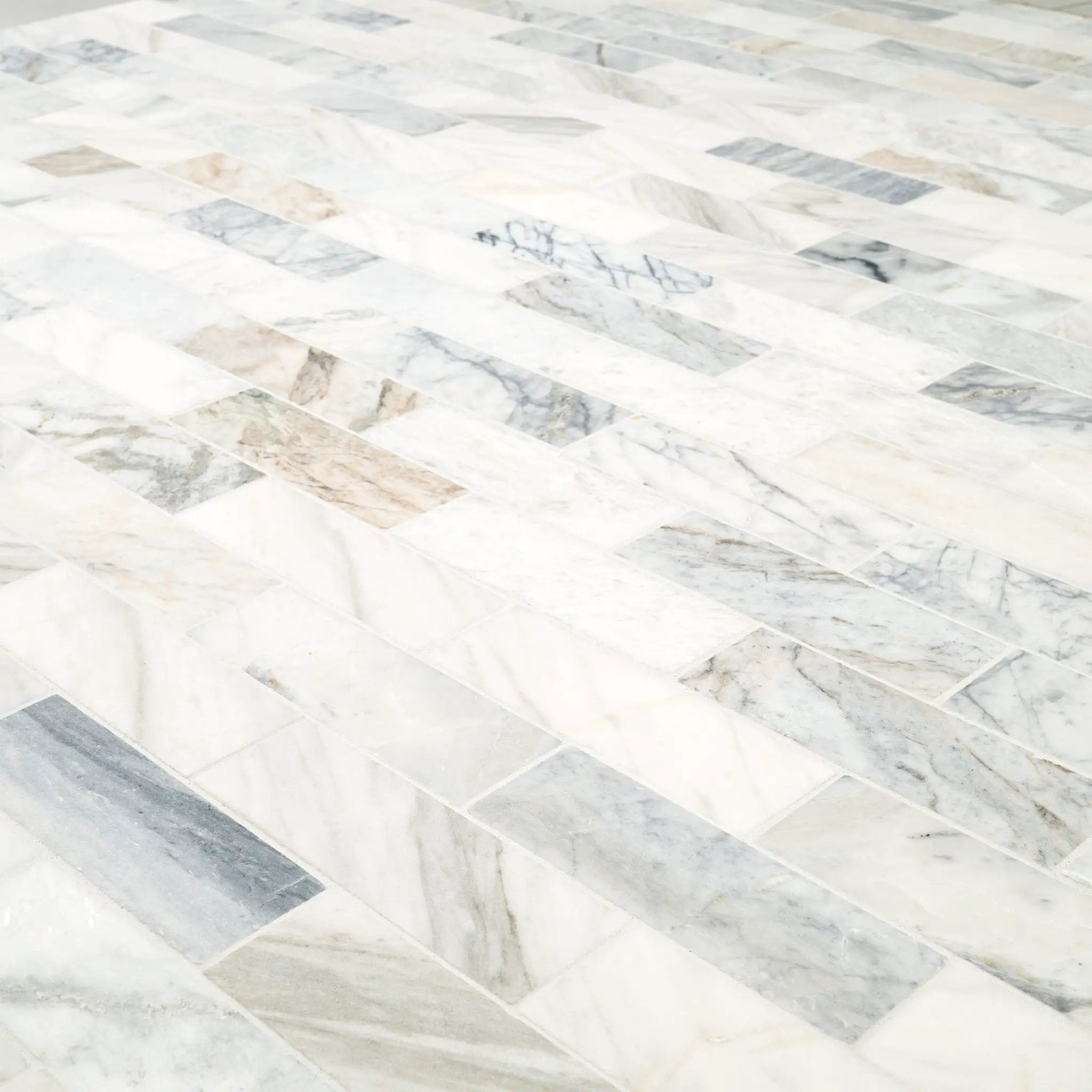 Arabescato Venato Tile 2x6 Honed Marble Mosaics angled view