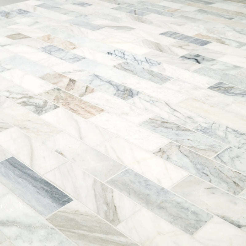 Arabescato Venato Tile 2x6 Honed Marble Mosaics angled view