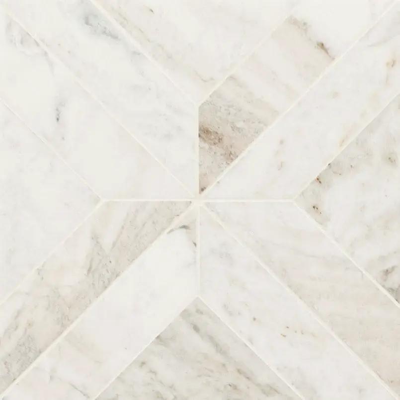 Arabescato Venato Argyle Honed Pattern Marble Mosaics close up