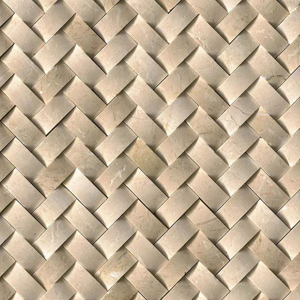 Crema Marfil Polished Herringbone Marble Mosaics 1x2