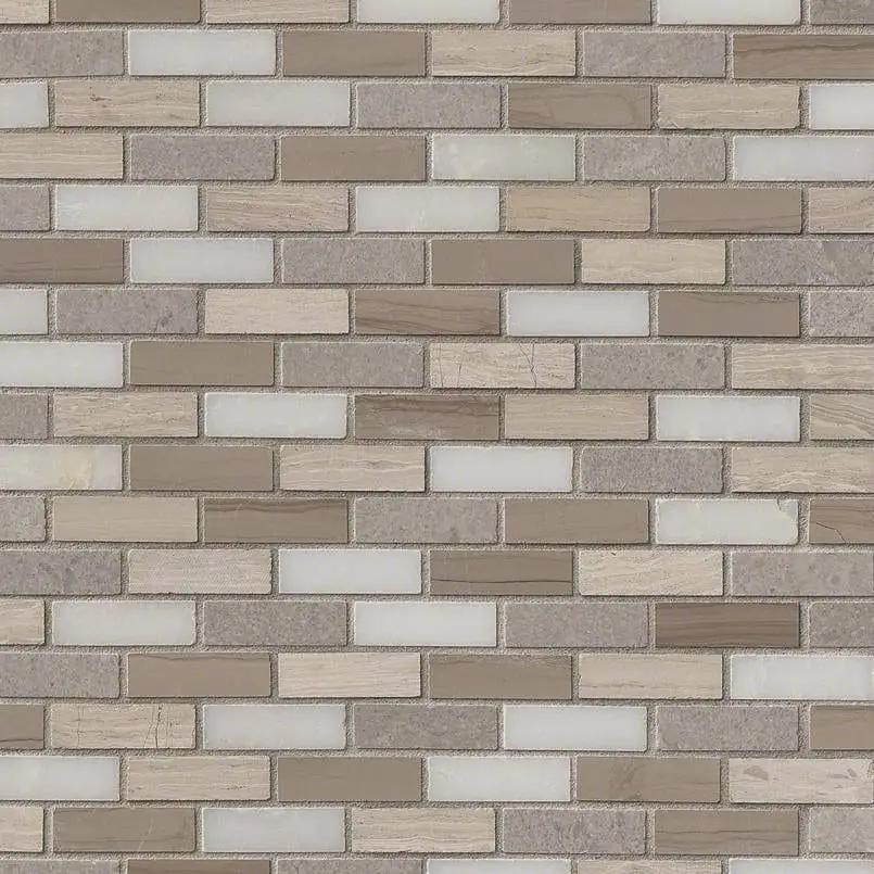 Arctic Storm 0.625x2 Brick Pattern Honed Marble Mosaics close up