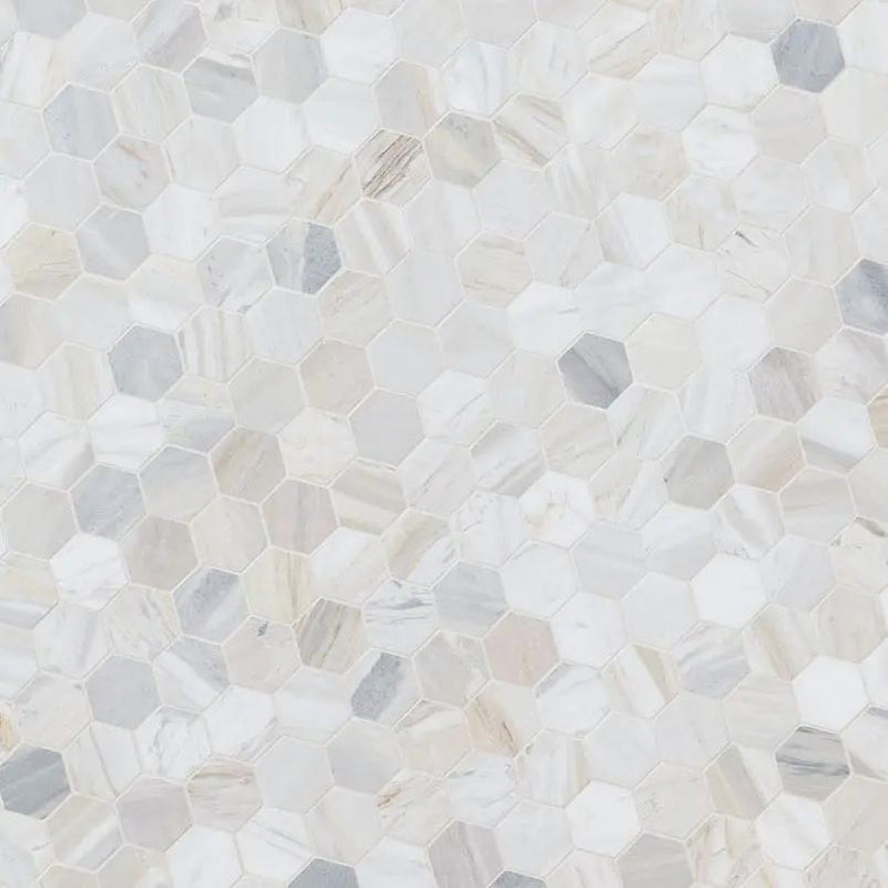Athena Gold 2" Hexagon Honed Marble Mosaics angled view
