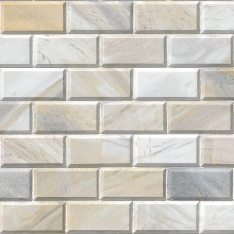 Athena Gold Beveled Tile 2x4 Honed Marble Mosaics close up