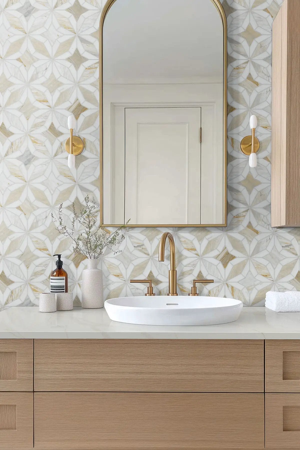 Athena Gold Estrella Polished Marble Mosaics by MSI Surfaces