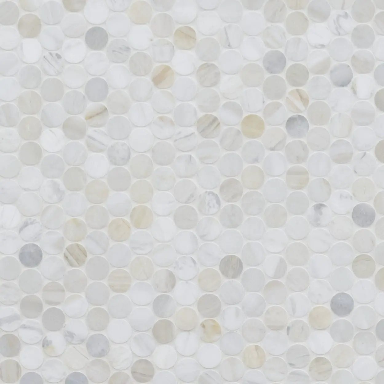Athena Gold Penny Round Honed Marble Mosaics close up