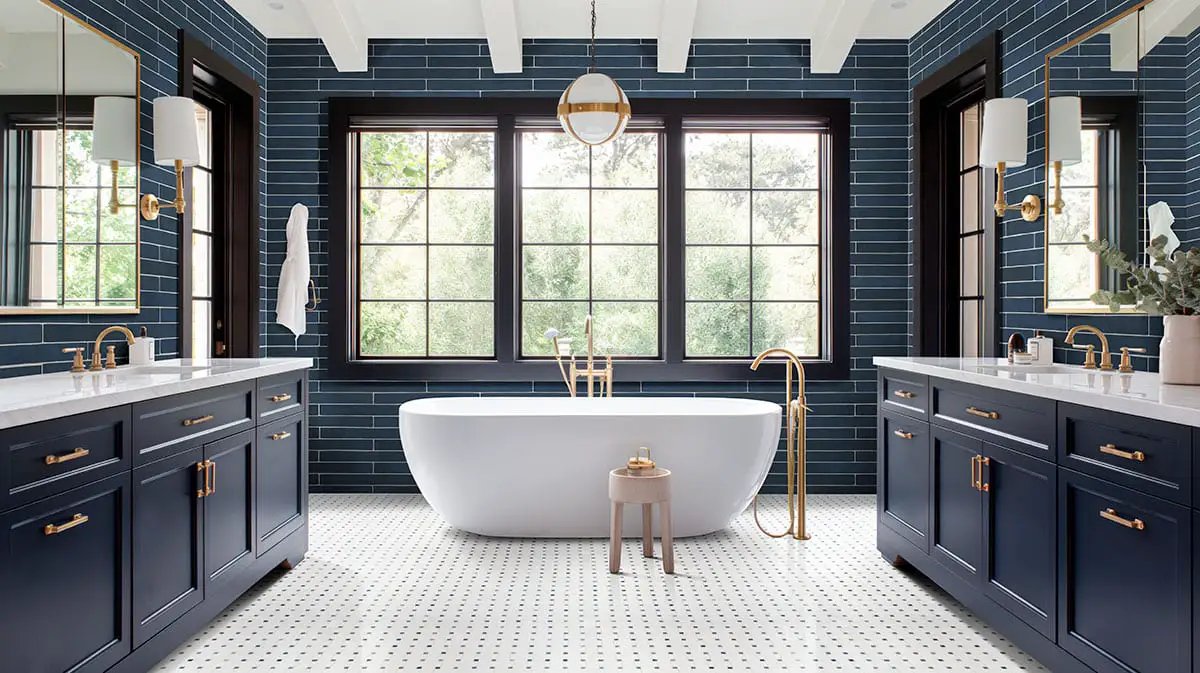 Azula Basketweave Polished Pattern Marble Mosaics in a finished room