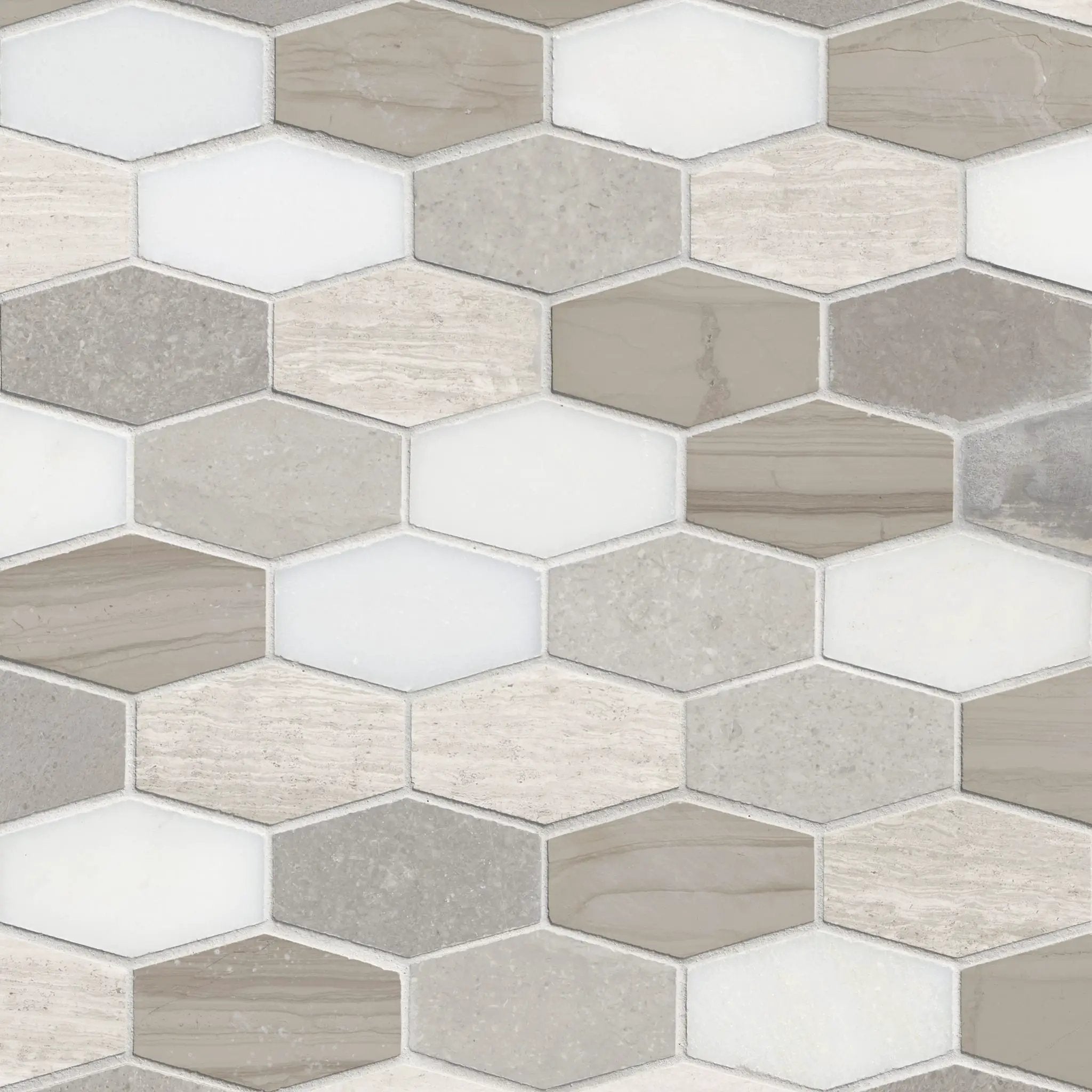 Bellagio Blend Elongated Hexagon Mosaic Tile Honed Pattern Marble by MSI Surfaces