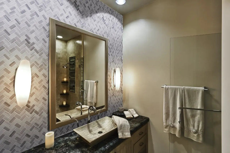 Bergamo Herringbone Polished Pattern Marble Mosaics by MSI Surfaces