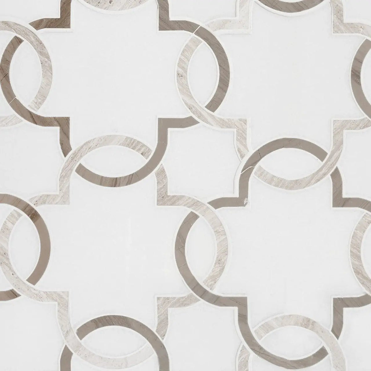 Bianco Quatrefoil Polished 10mm Pattern Marble Mosaics by MSI Surfaces