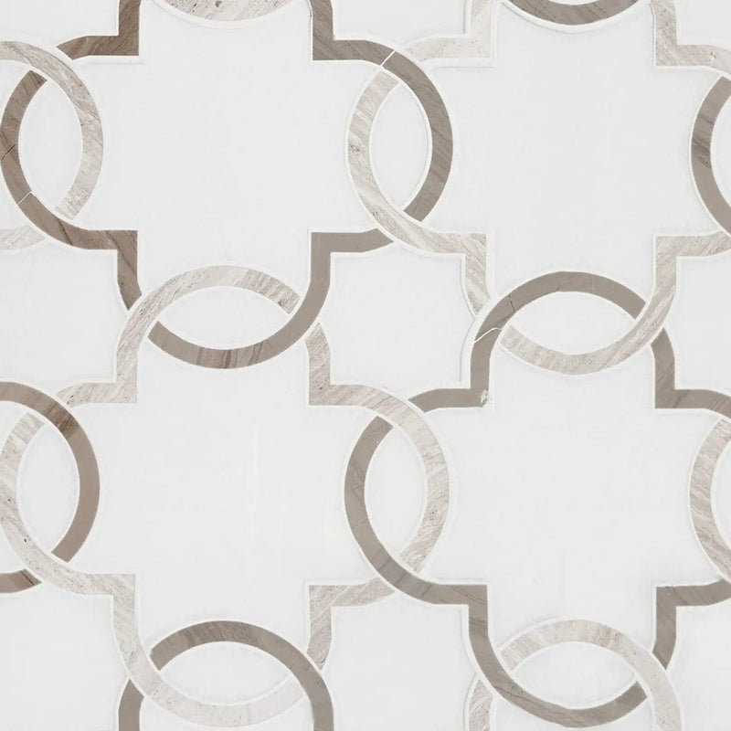 Bianco Quatrefoil Polished 10mm Pattern Marble Mosaics by MSI Surfaces