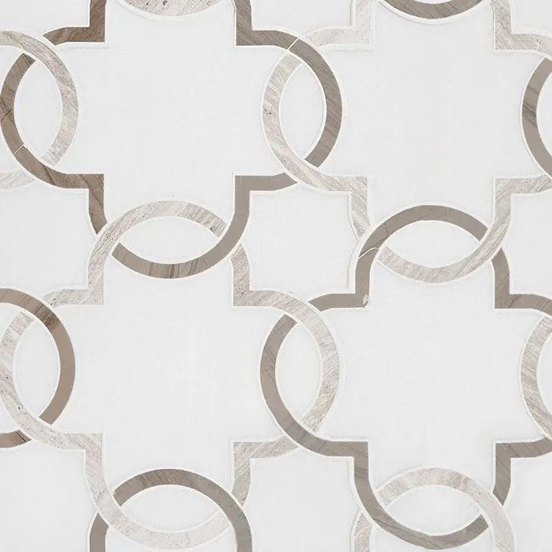Bianco Quatrefoil Polished 10mm Pattern Marble Mosaics by MSI Surfaces