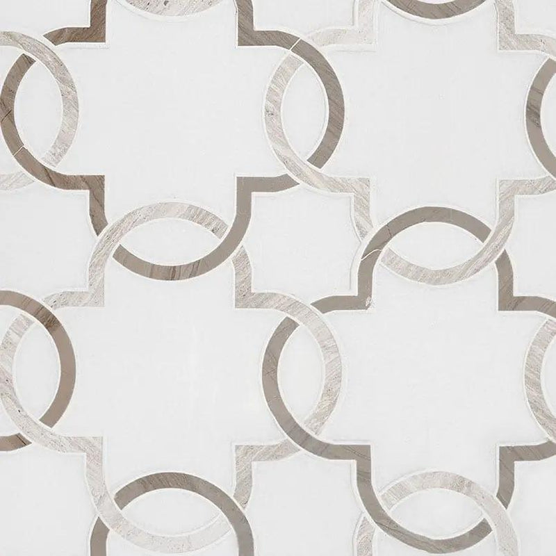 Bianco Quatrefoil Polished 10mm Pattern Marble Mosaics by MSI Surfaces