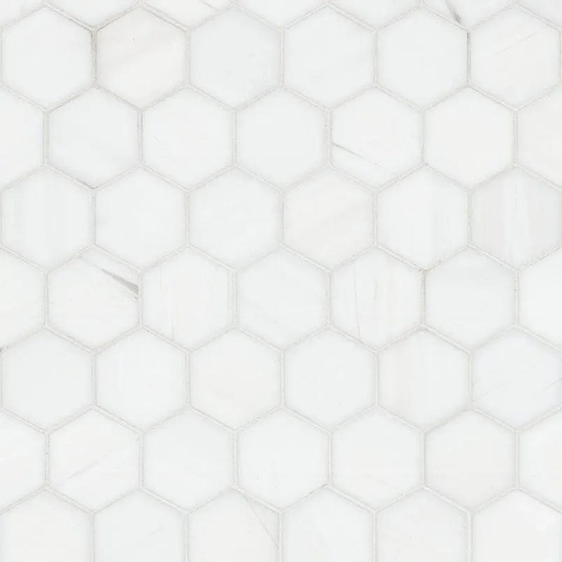 Bianco Dolomite Polished Hexagon Marble Mosaics close up
