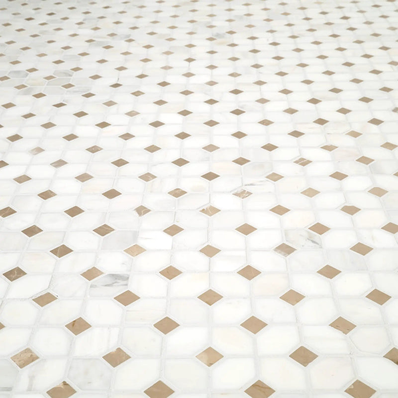 Bianco Dolomite Crema Dotty Polished Pattern Marble Mosaics by MSI Surfaces