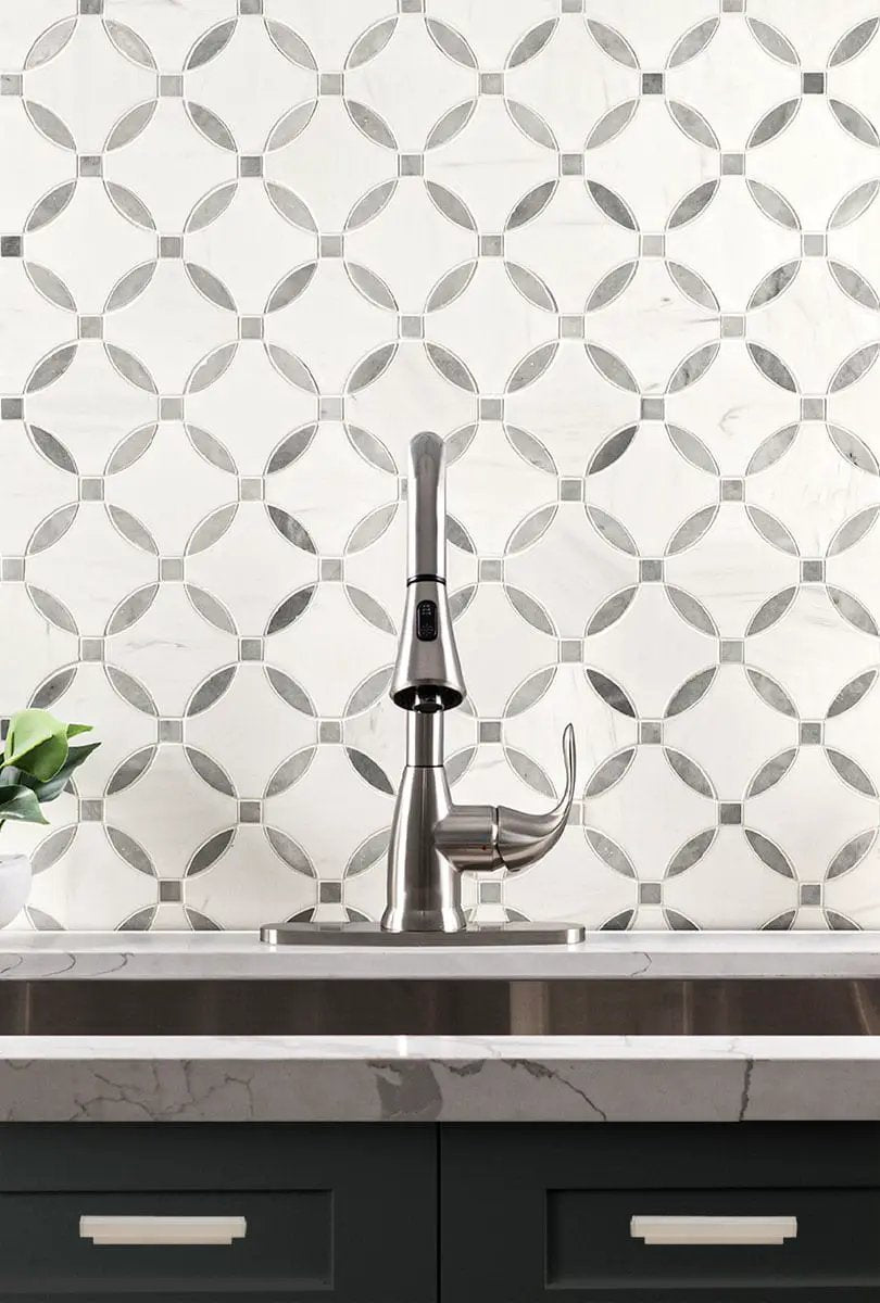 Bianco Dolomite Lola Polished Pattern Marble Mosaics by MSI Surfaces