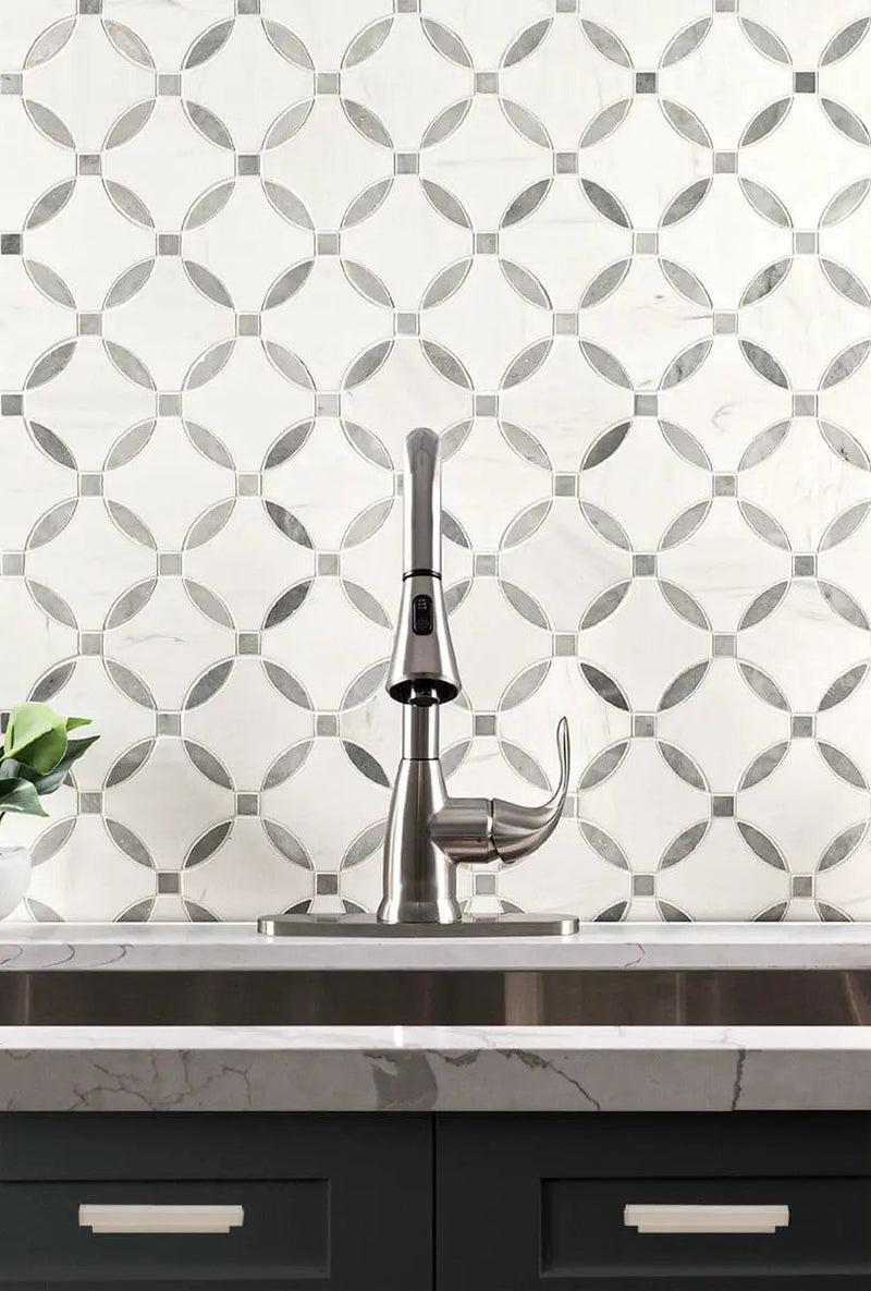 Bianco Dolomite Lola Polished Pattern Marble Mosaics by MSI Surfaces