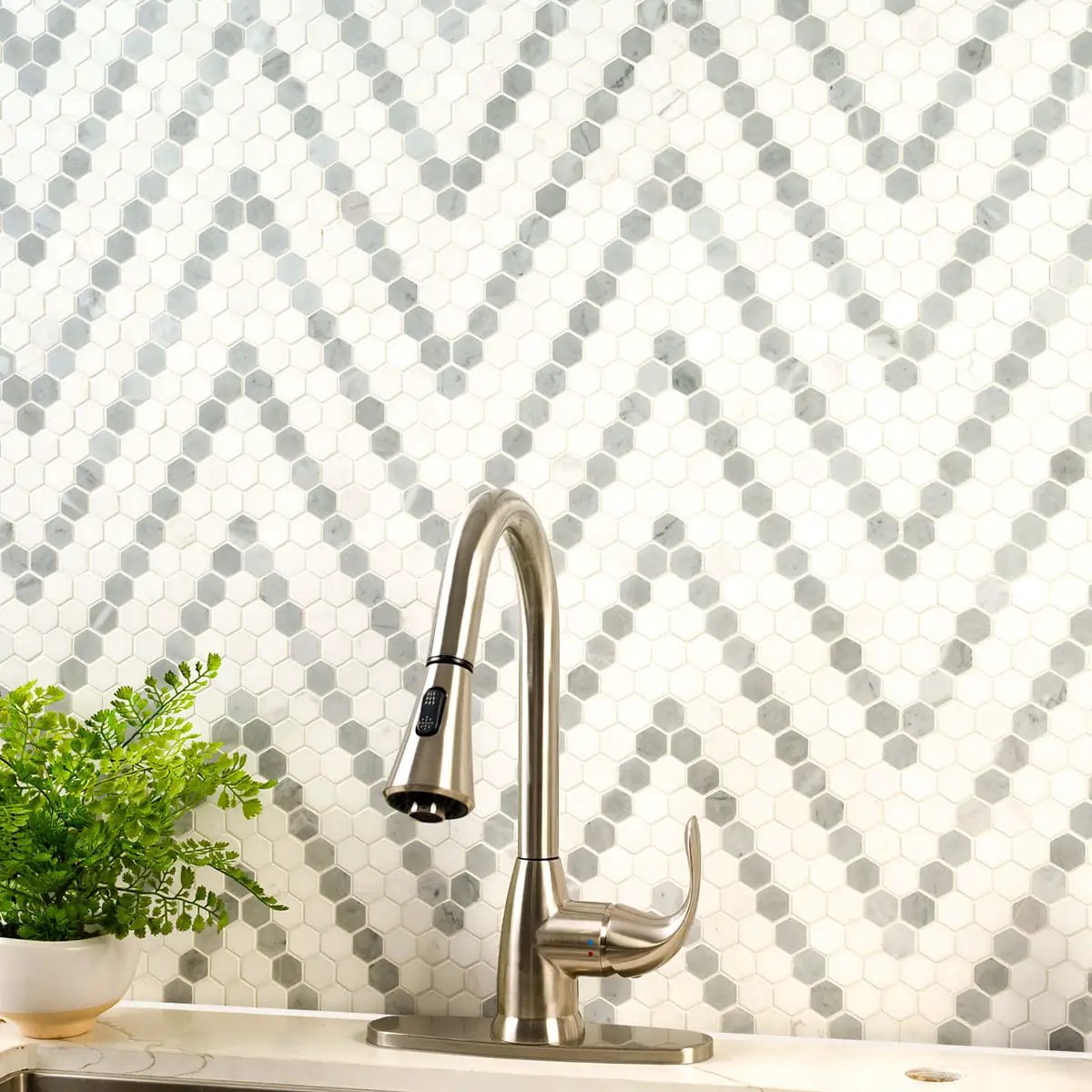 Bianco Dolomite Sazi Polished Marble Mosaics by MSI Surfaces
